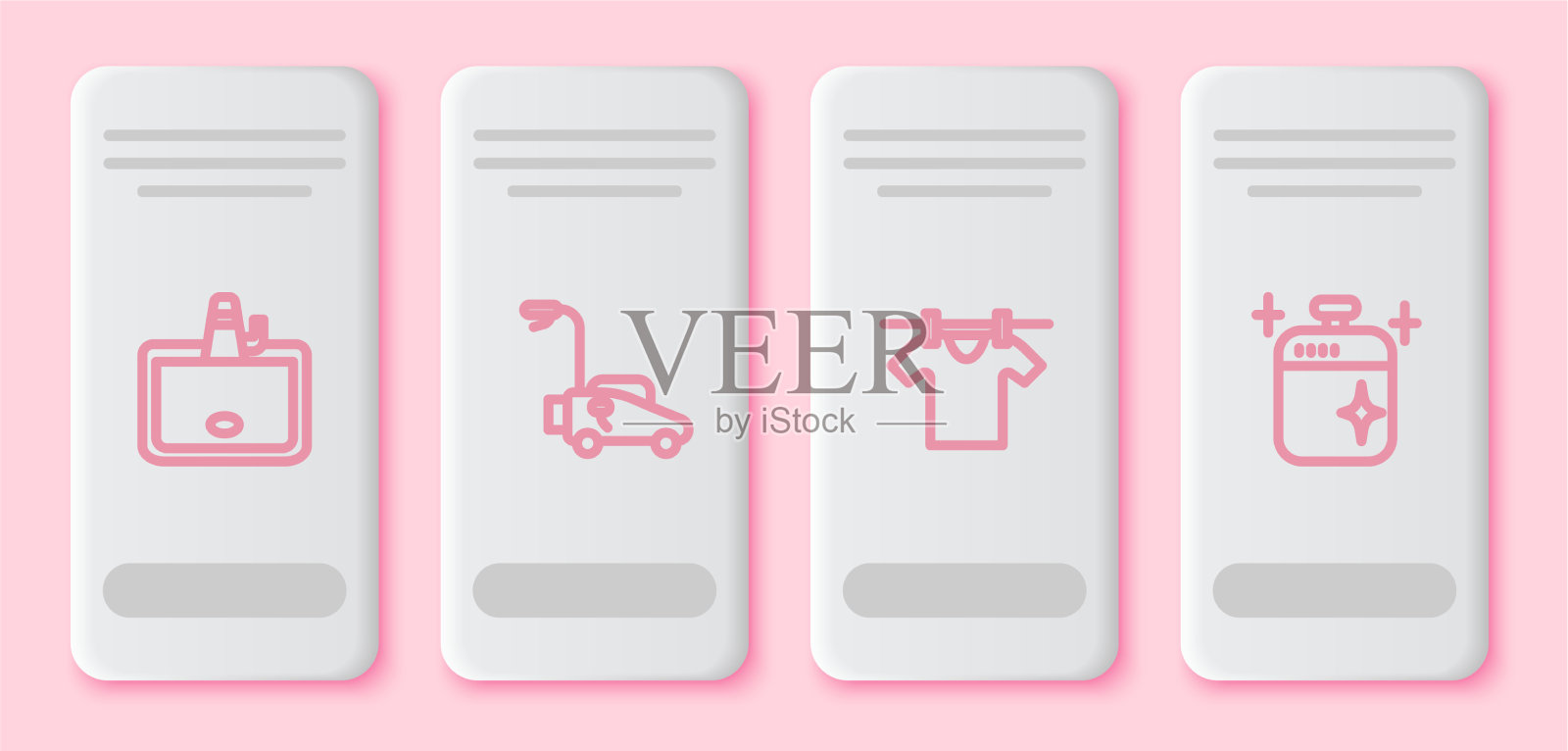 设洗脸盆线、割草机烘干衣物插画图片素材