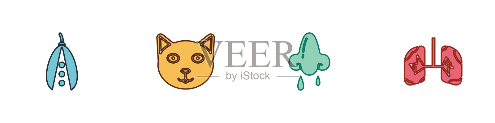 设置肾豆，宠物，流鼻涕和肺图标。向量插画图片素材