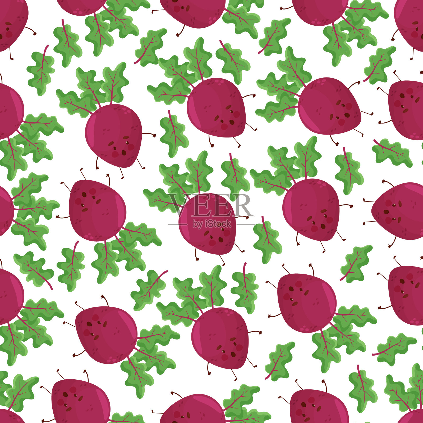 可爱的卡通甜菜字符矢量无缝图案背景秋天，素食和收获设计。矢量图插画图片素材