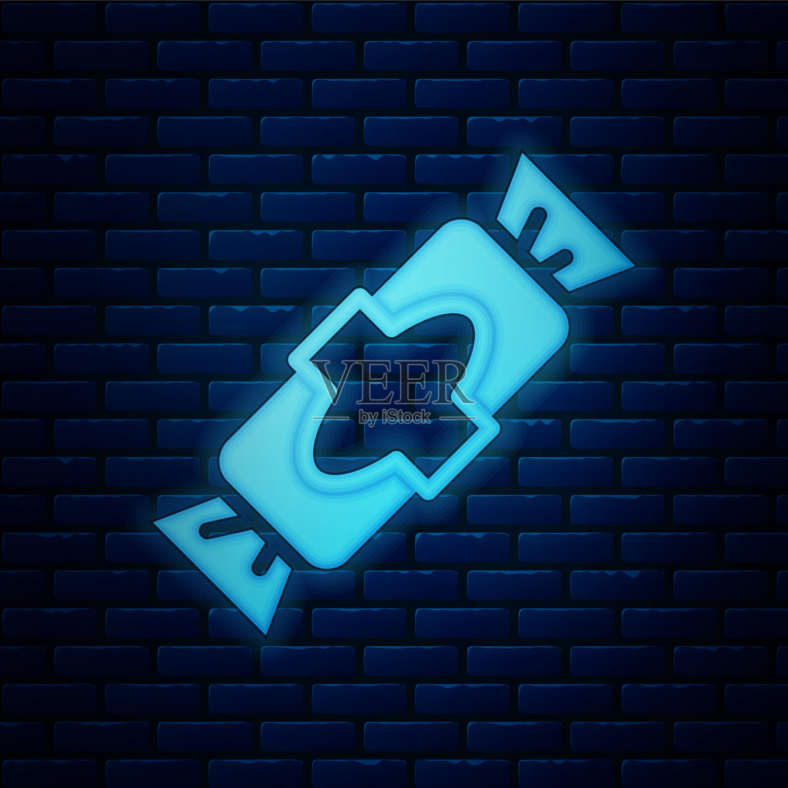 霓虹灯糖果图标孤立在砖墙背景上。圣诞快乐，恭贺新禧。向量插画图片素材