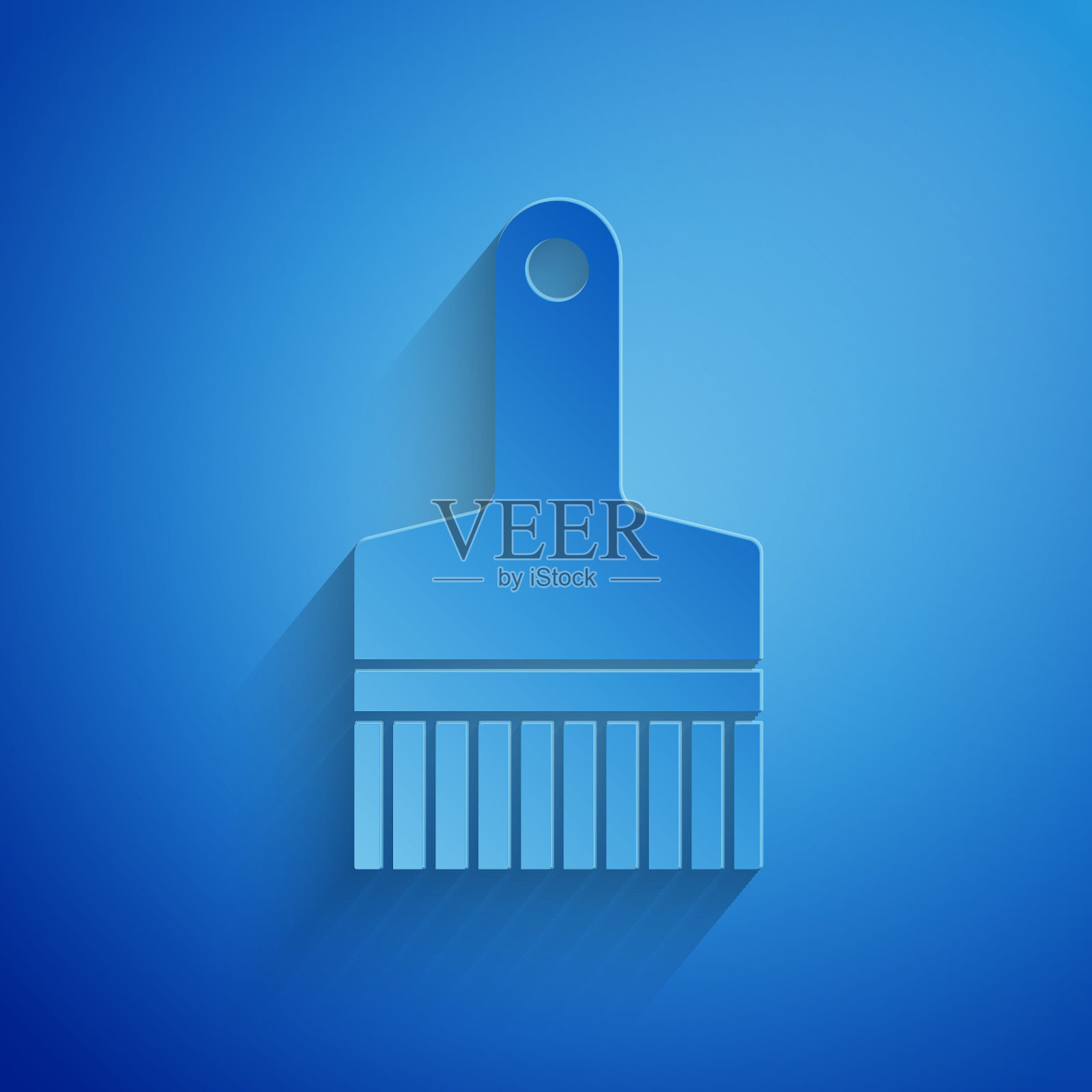 剪纸画笔图标隔离在蓝色背景。纸艺术风格。向量插画图片素材