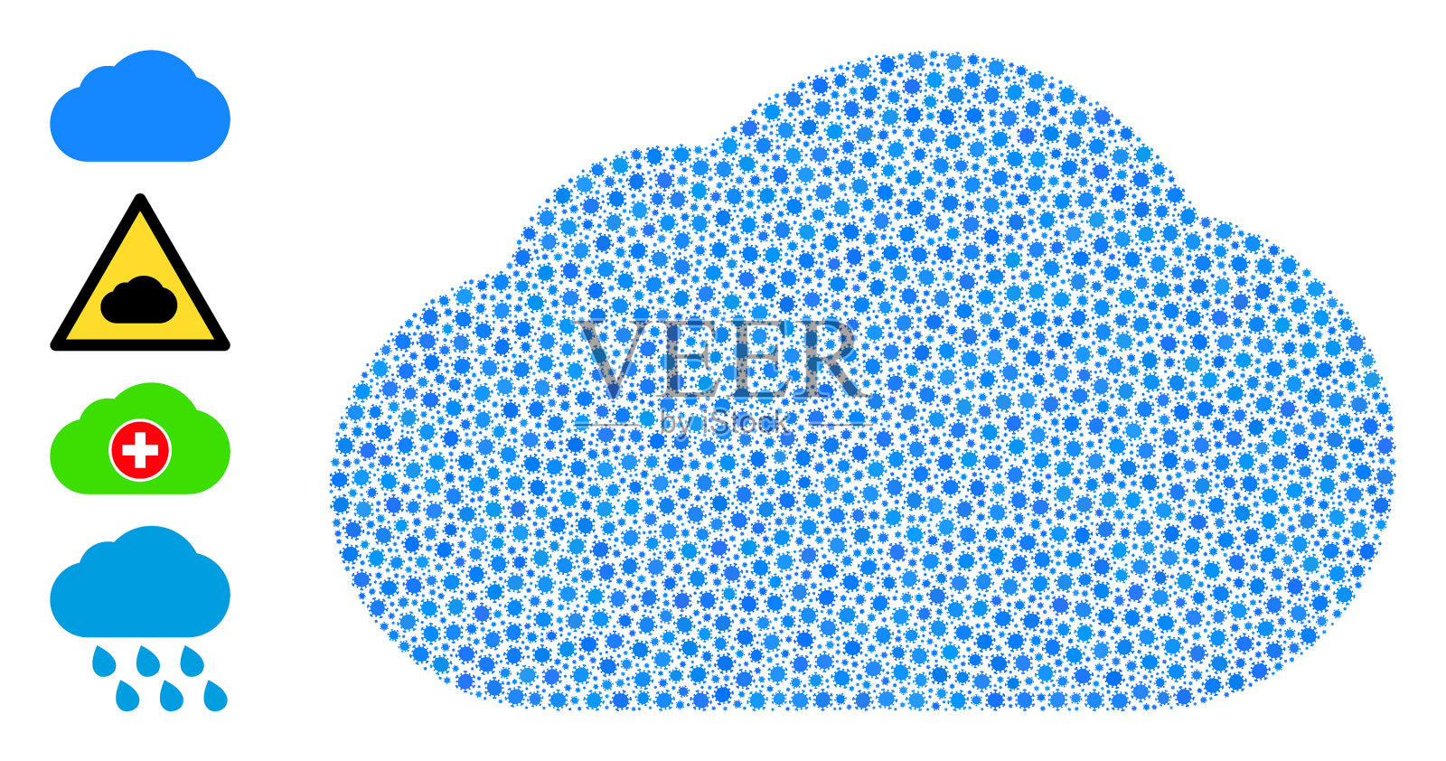 冠状病毒感染图标的云拼贴插画图片素材