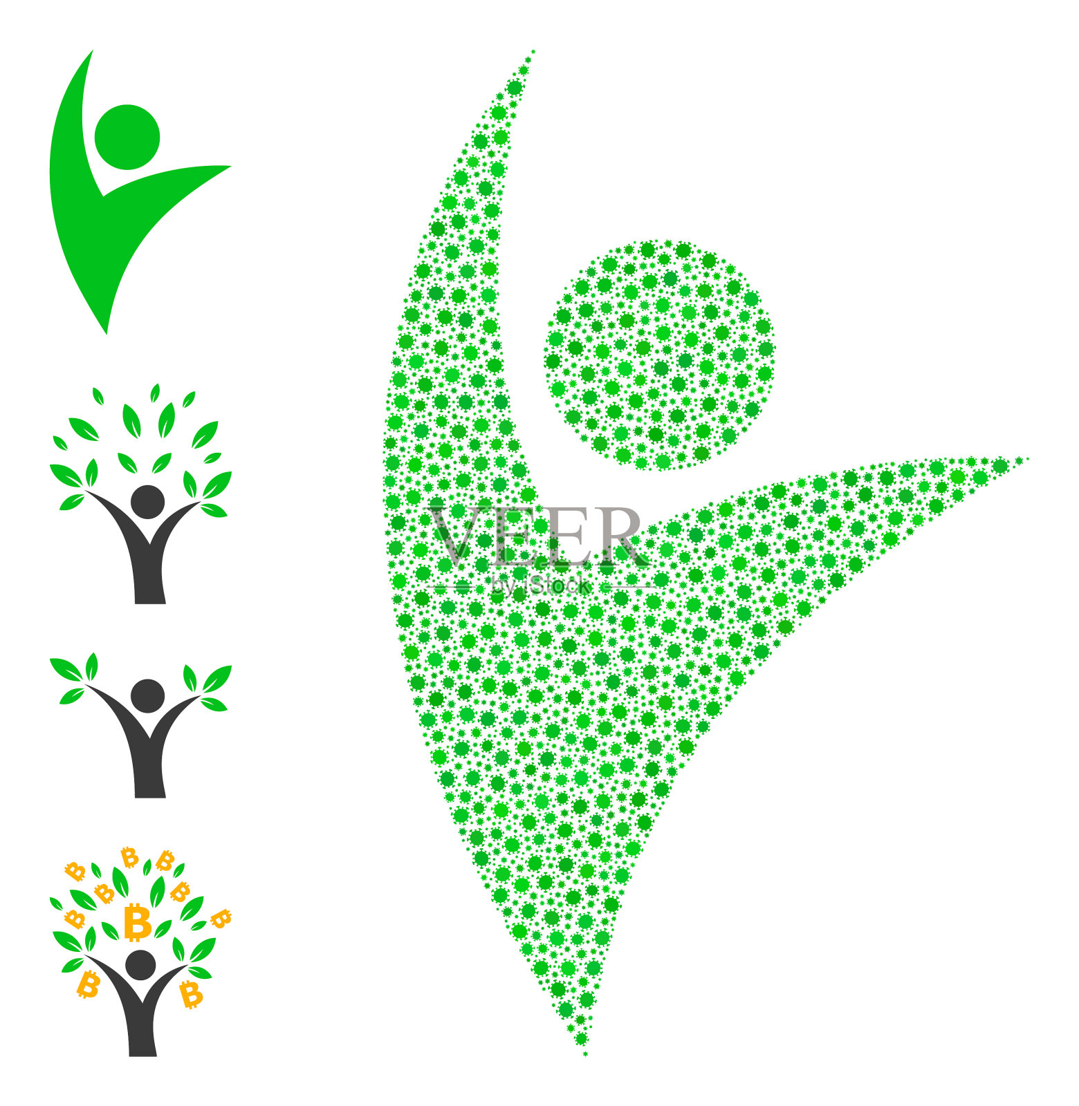 生态人与冠状病毒感染图标拼贴插画图片素材