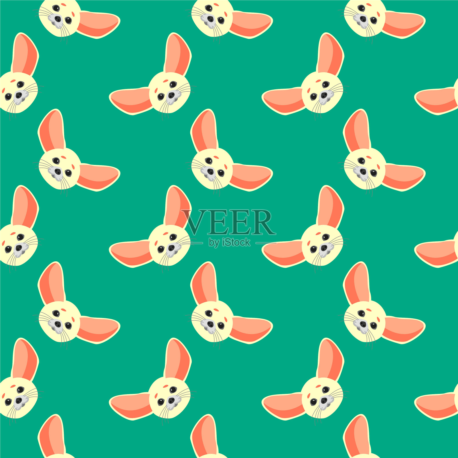 耳廓狐狸无缝图案上的绿色背景插画图片素材