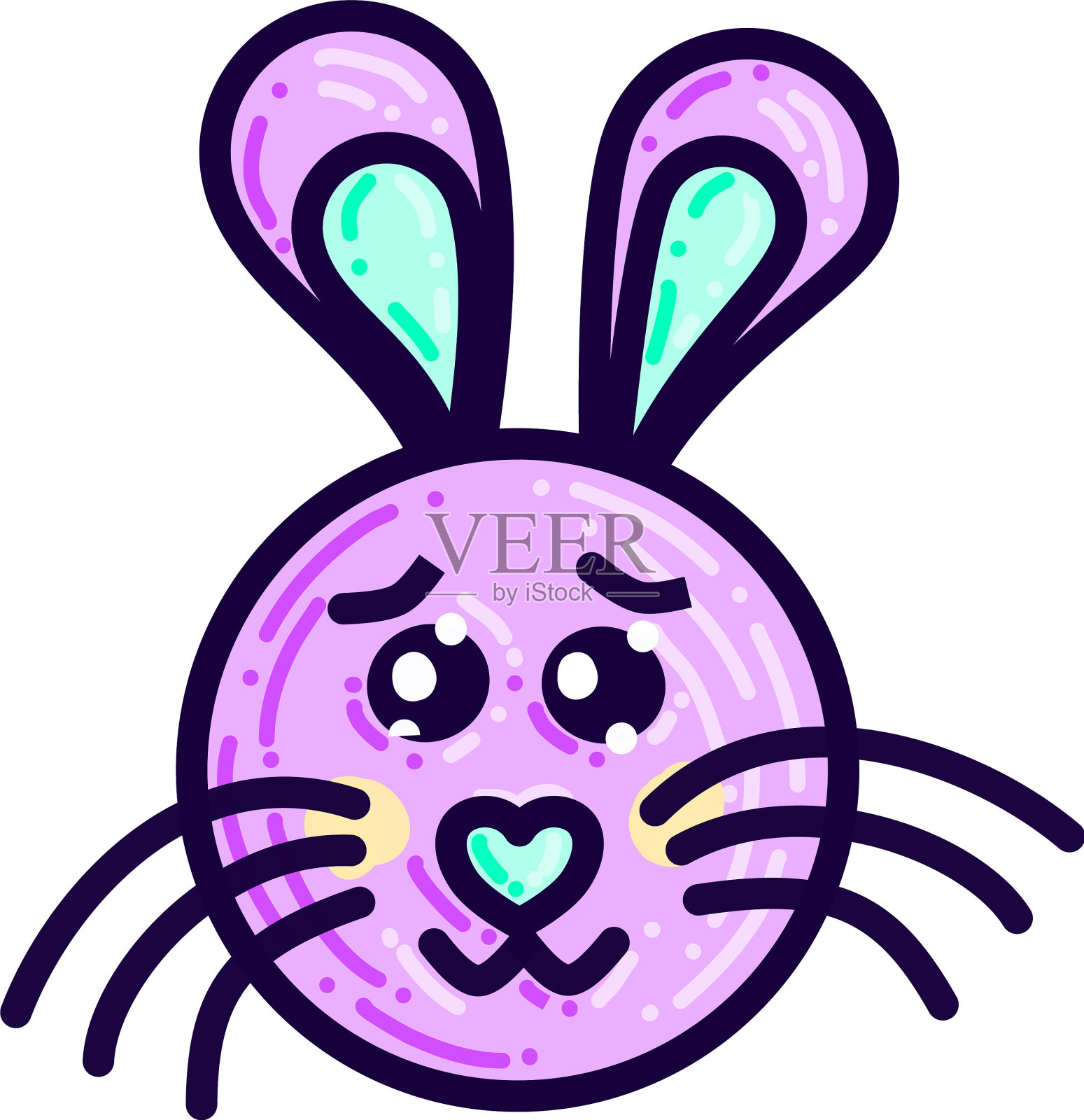 白色背景上的紫色兔子头设计元素图片