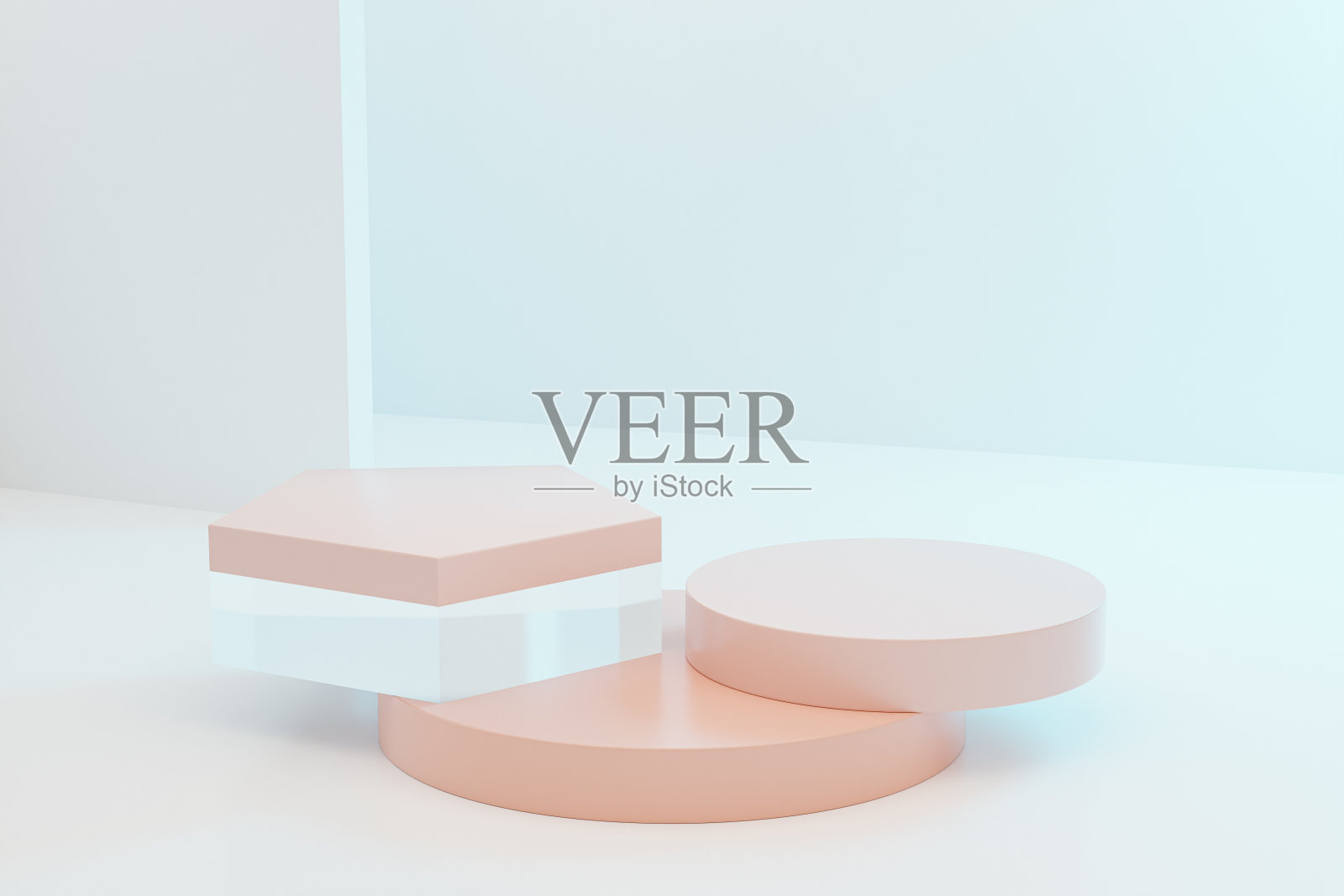 米色平台或底座的产品或广告在淡蓝色背景，最小的3d插图渲染照片摄影图片