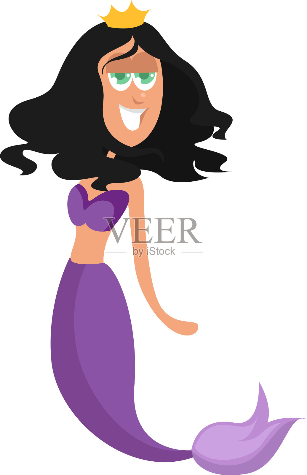 白色背景上的紫色美人鱼插画图片素材