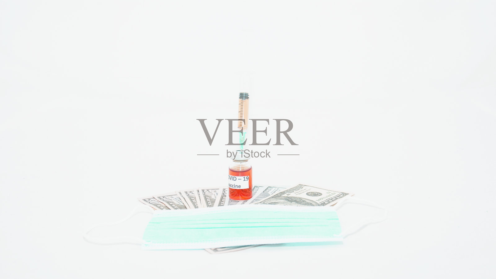 冠状病毒近距离医学疫苗、冠状病毒19、疫苗接种、注射、注射器、医用口罩照片摄影图片