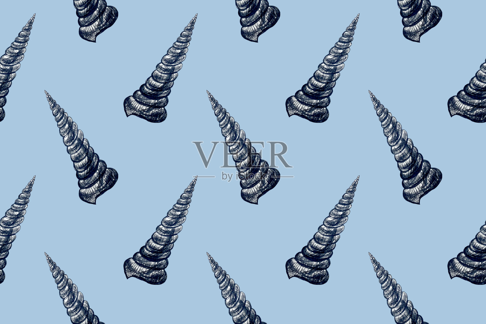 无缝模式与手绘铅笔插图的贝壳插画图片素材