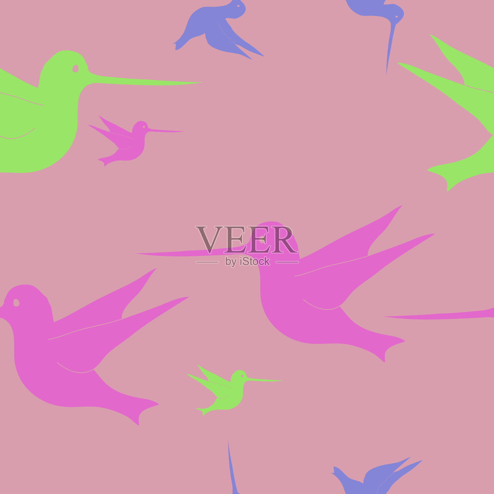 无缝涂鸦蜂鸟。手绘。插画图片素材