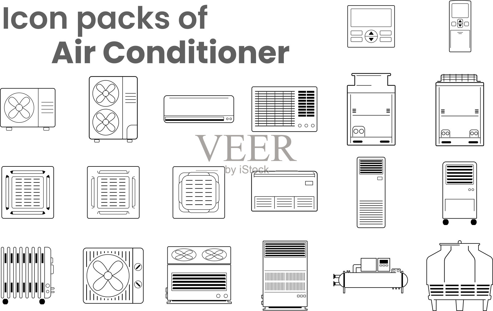 暖通空调的轮廓矢量图标包插画图片素材