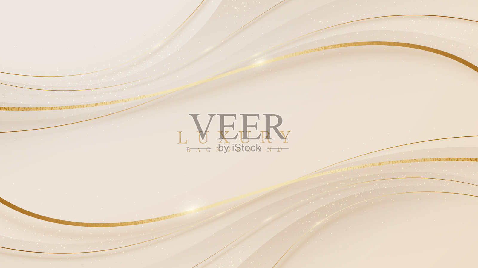 豪华淡黄色粉彩抽象背景与金色线条闪耀。插画图片素材