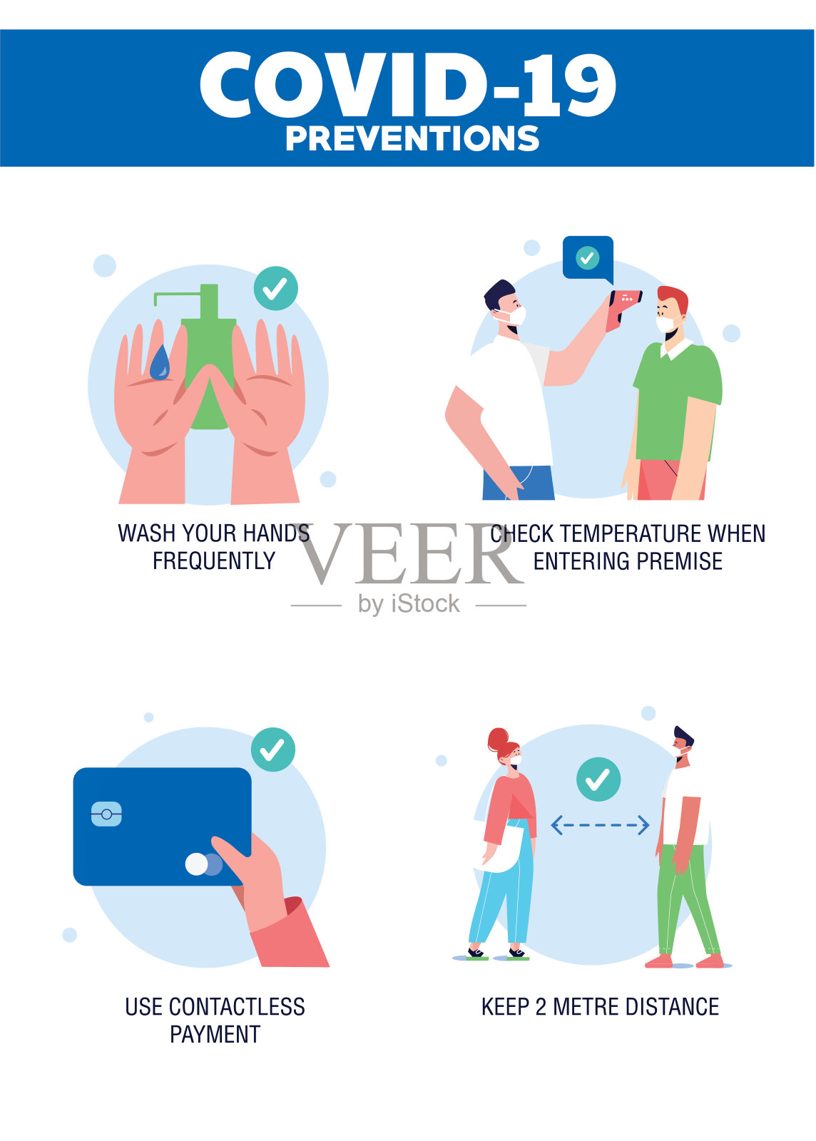 预防COVID-19信息图形海报载体插图设计模板。新冠病毒防护海报或传单。插画图片素材