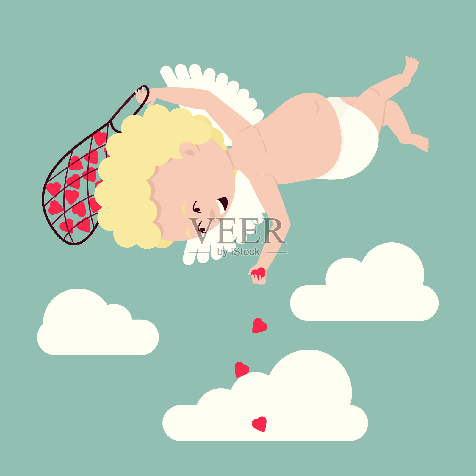 象征着情人节，丘比特驱散人心插画图片素材