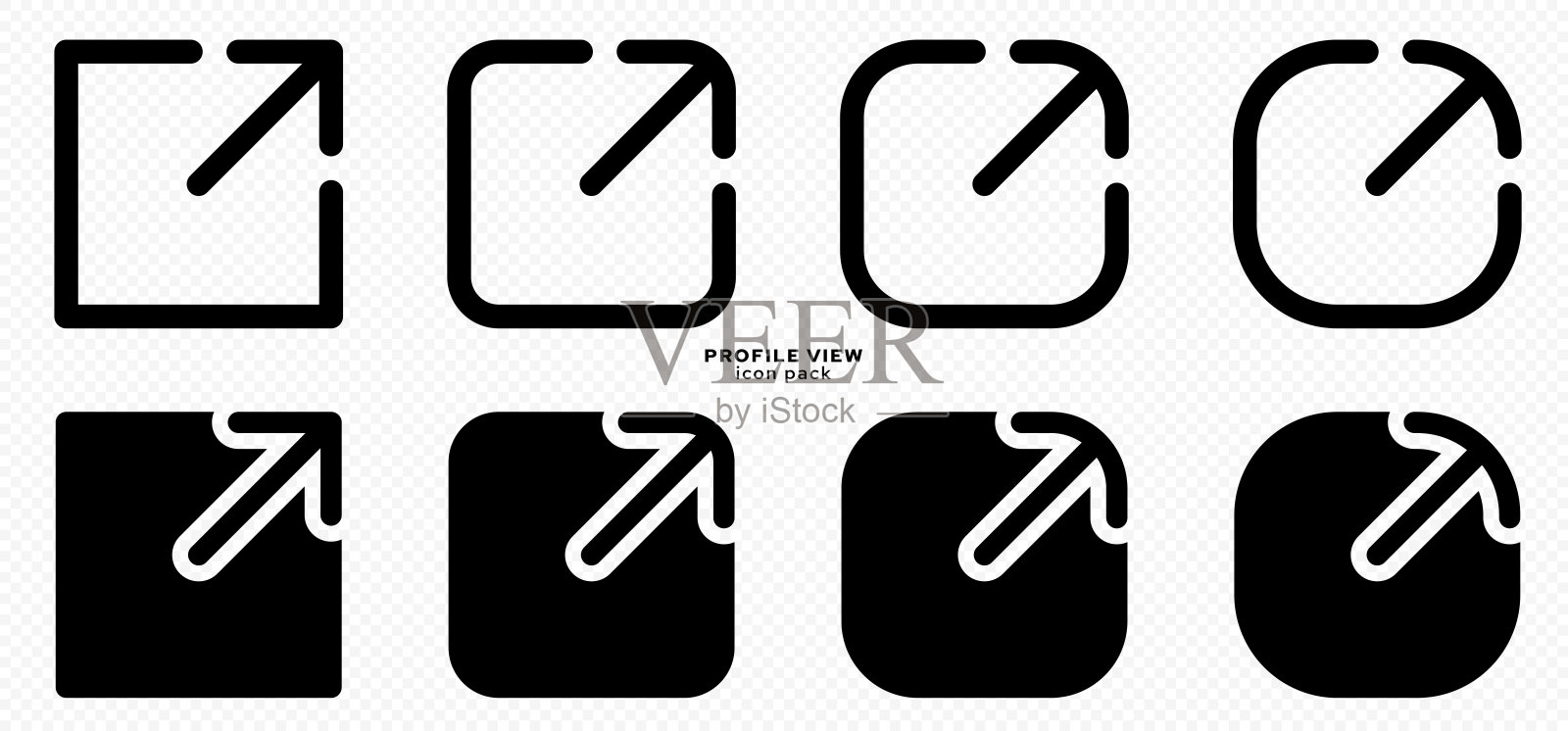 网站，应用程序和其他互联网资源的一组平面线性轮廓图标。公共配置文件视图图标。向量的元素。图标素材