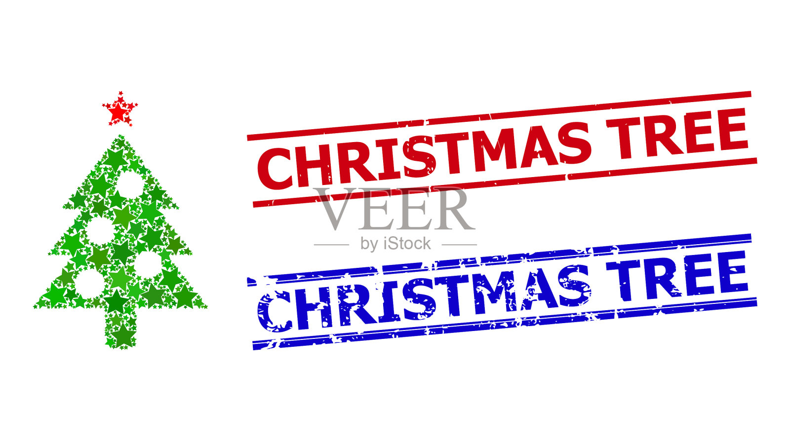 新年树星星马赛克和圣诞树插画图片素材