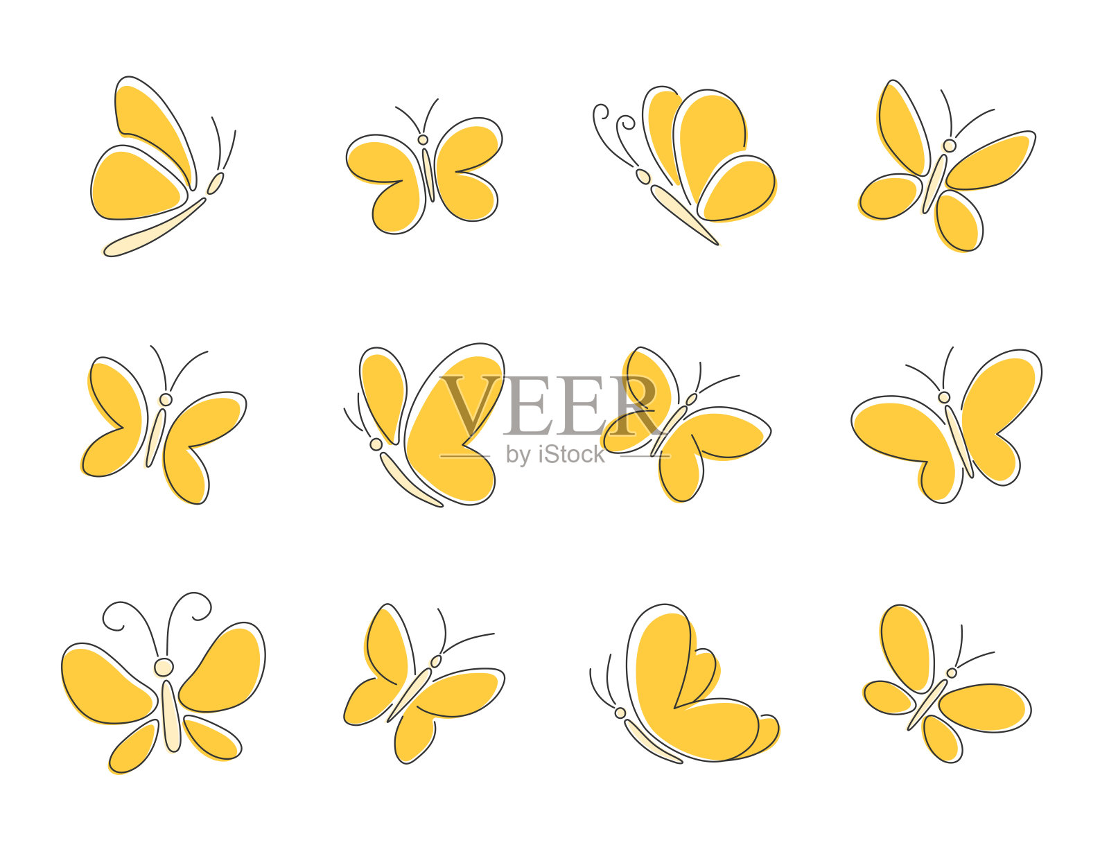 矢量涂鸦黄色蝴蝶。设计元素图片