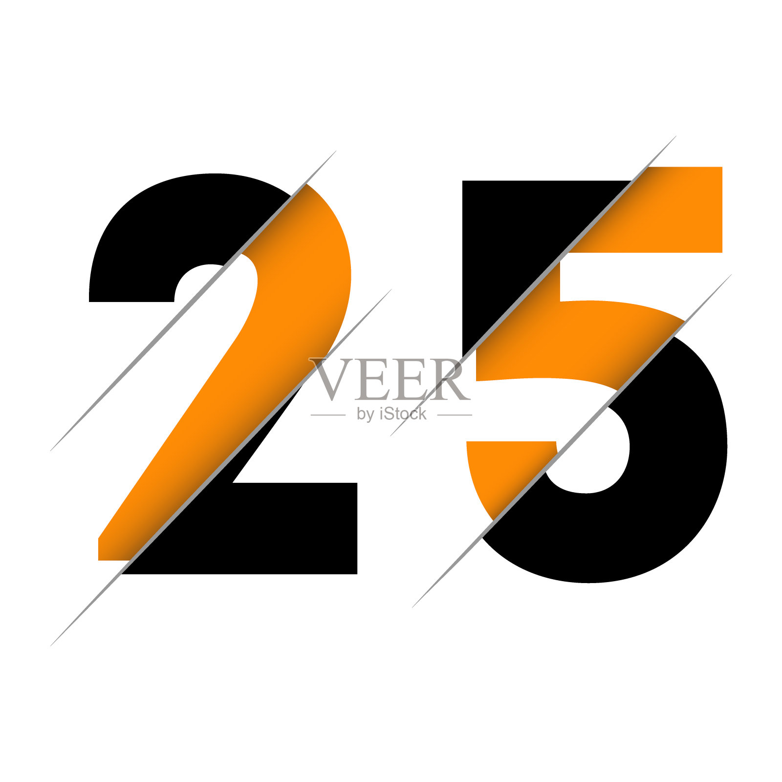 25 25数字标志设计与创意的削减和黑色圆圈背景。创造性的标志设计。插画图片素材