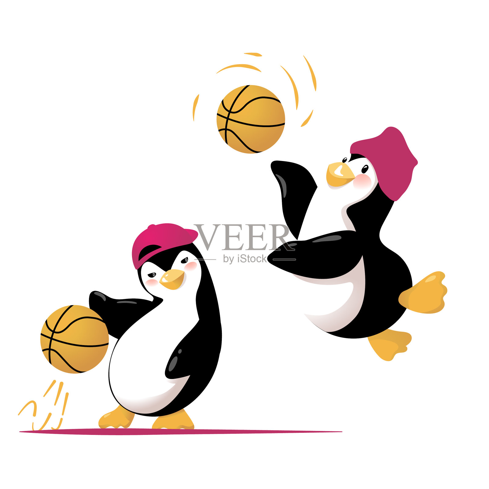 卡通企鹅要打篮球插画图片素材