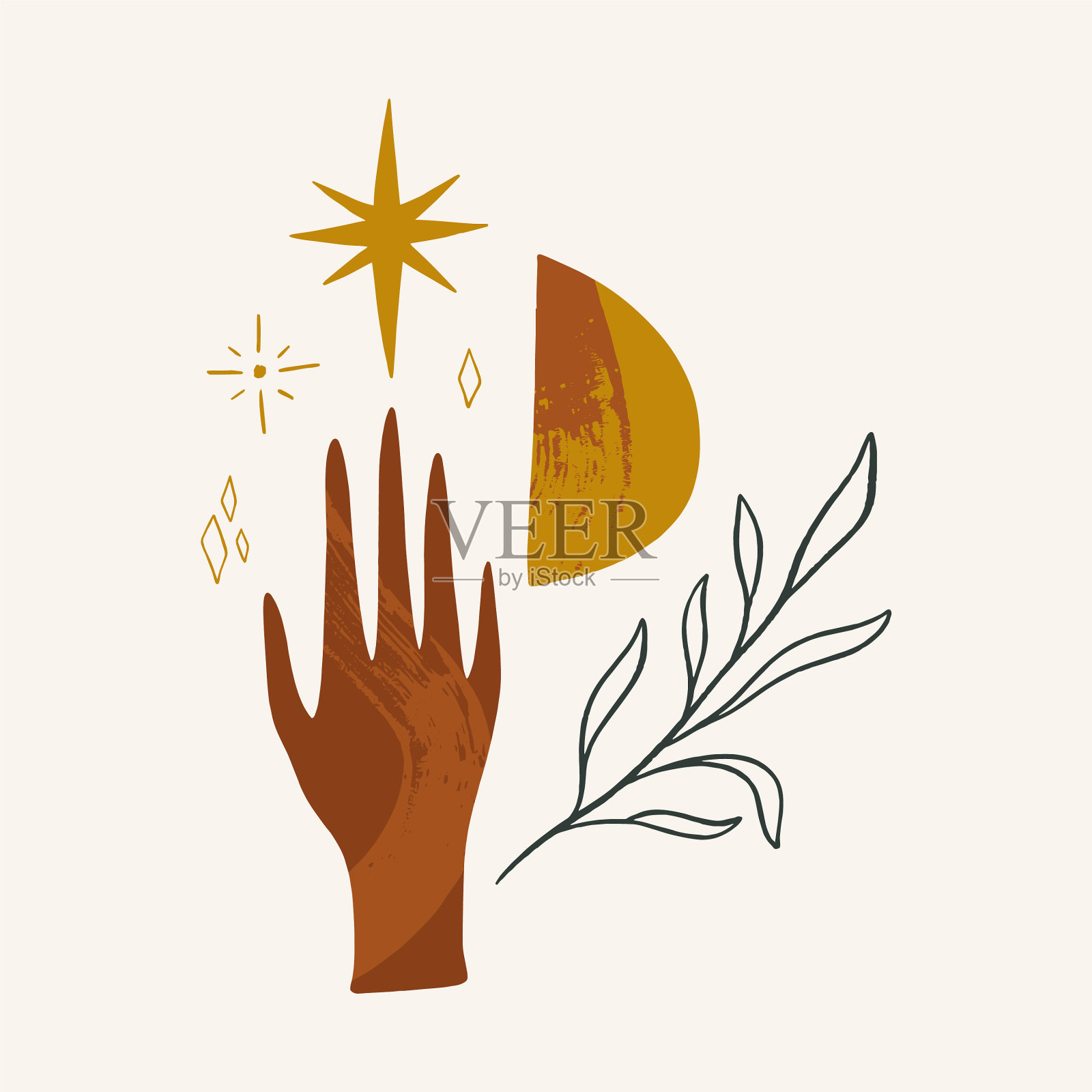 神奇的圣手和植物治愈和插画图片素材