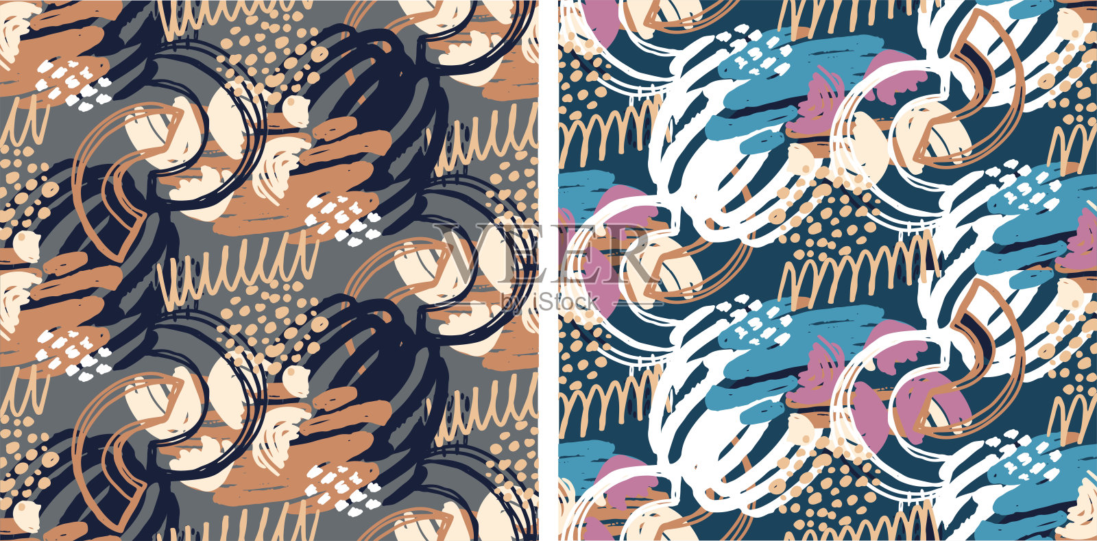 创意涂鸦艺术无缝模式与不同的形状和纹理。拼贴画。向量插画图片素材