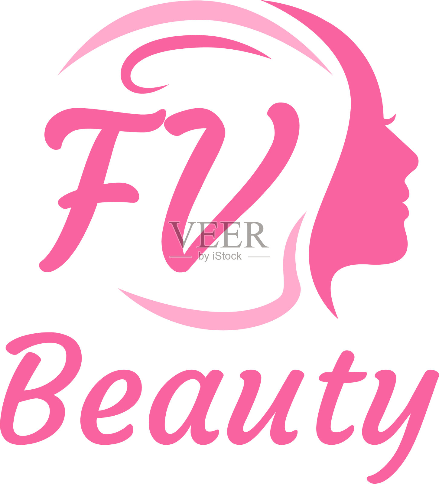 Fv字母标志设计具有女性优雅的面容插画图片素材