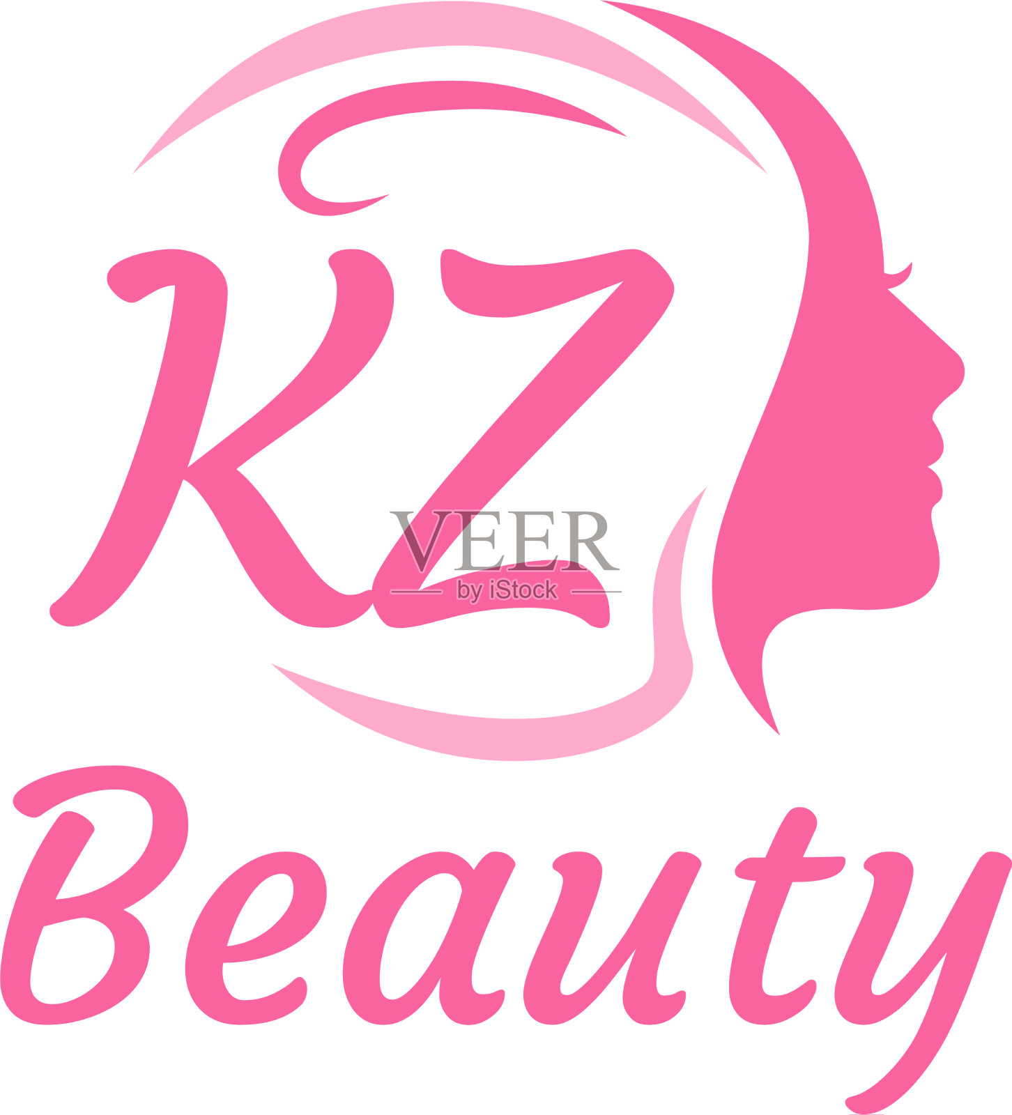 Kz字母标志设计具有女性优雅的面容插画图片素材