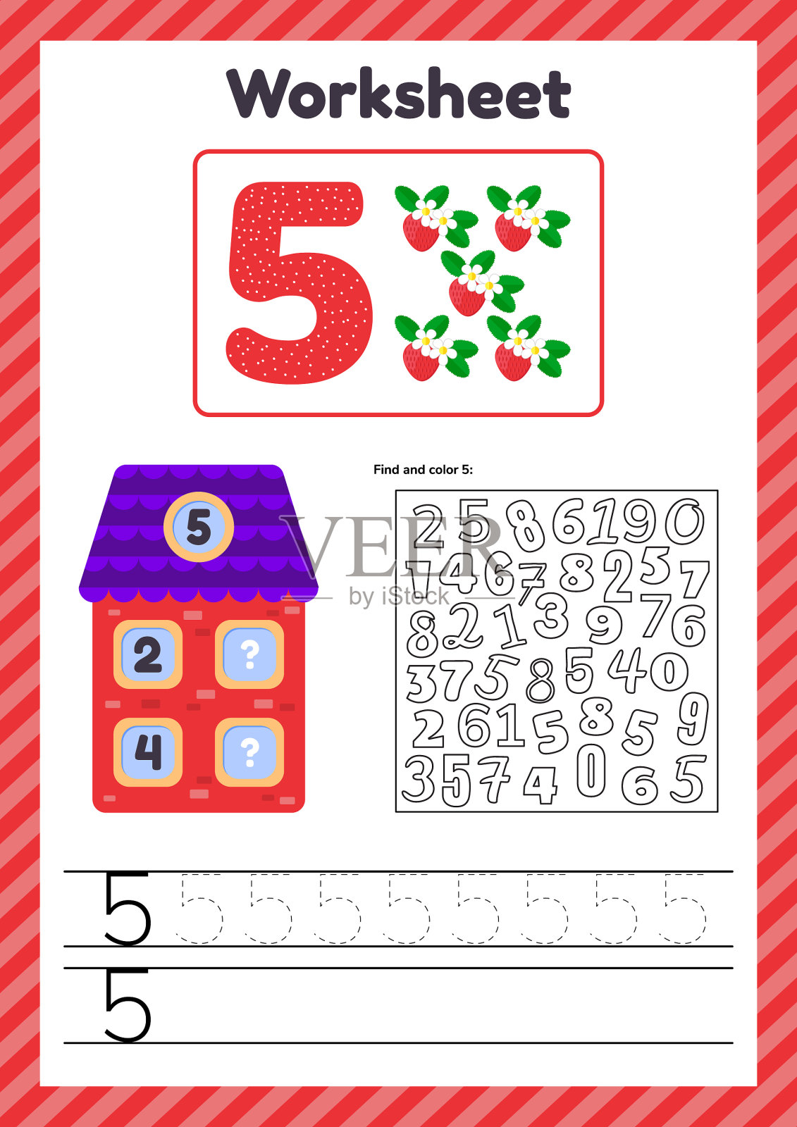 工作表计数为孩子的房子号码债券追踪插画图片素材