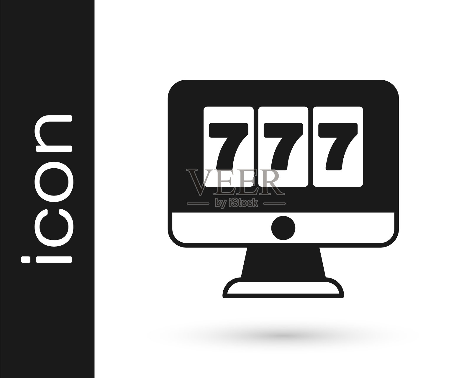 黑色在线老虎机与幸运7彩票图标孤立在白色背景。在线赌场。向量图标素材