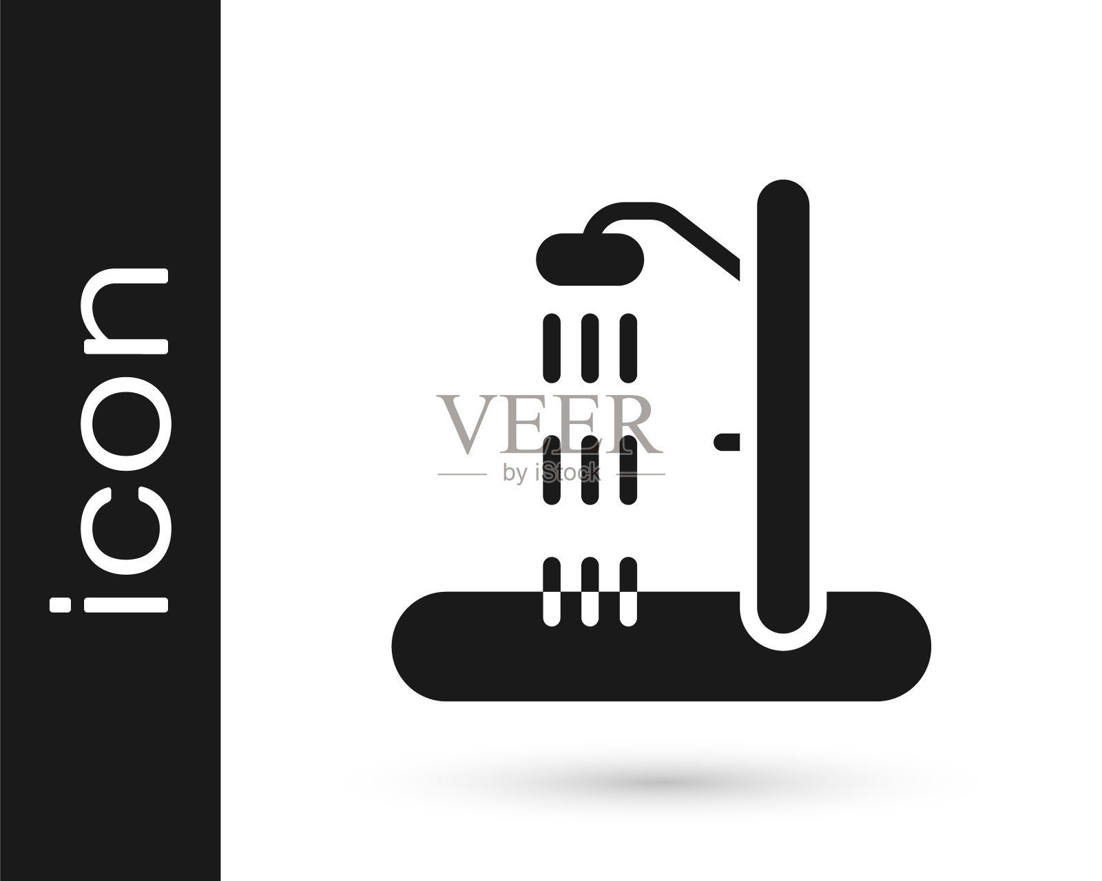 黑色海滩淋浴图标孤立的白色背景。向量图标素材