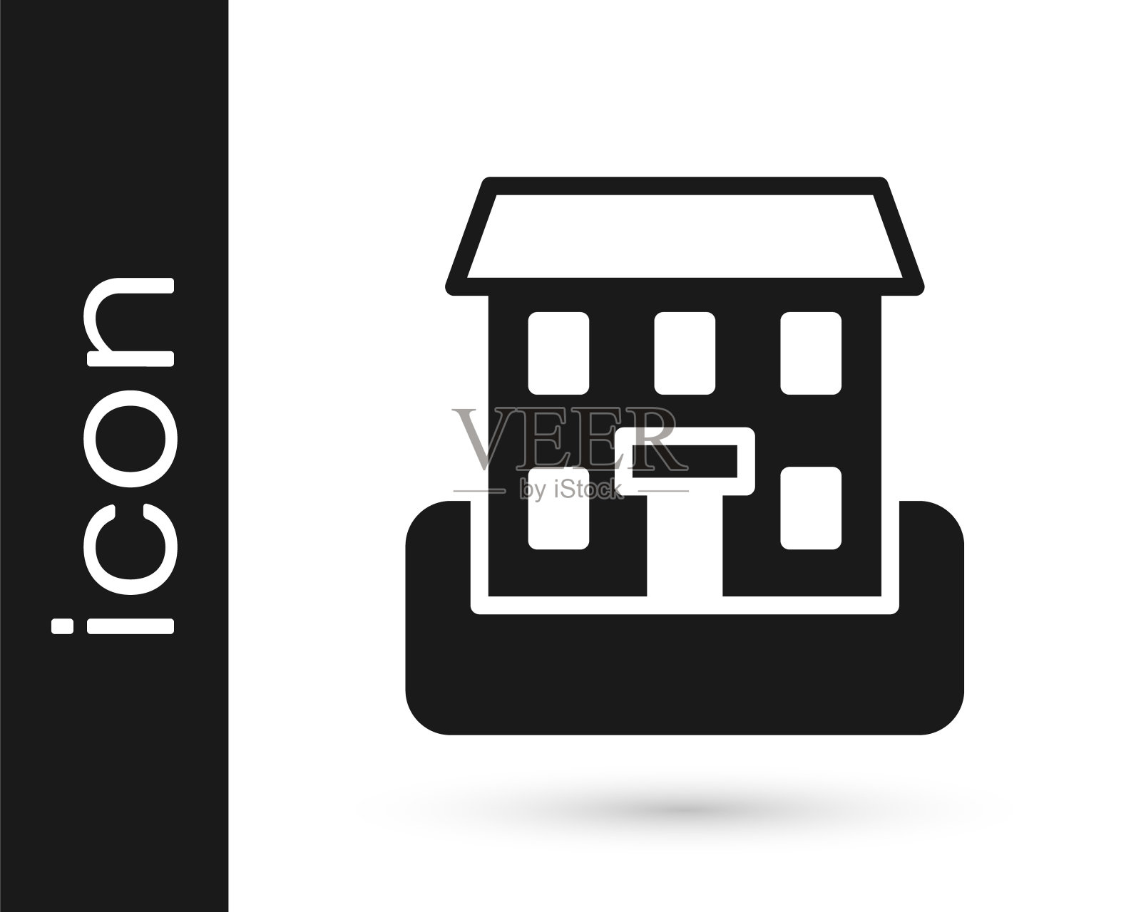 黑色学校建筑图标孤立在白色背景上。向量图标素材