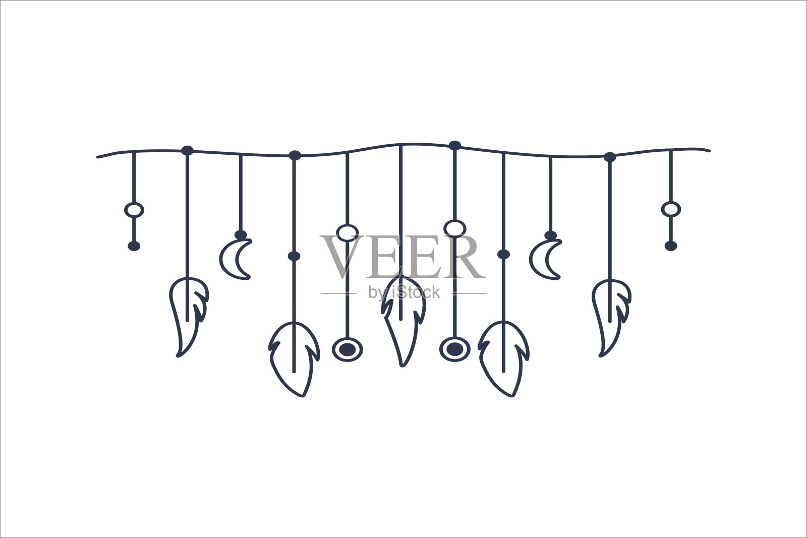 美丽的花环与羽毛波西米亚风格孤立在白色的背景。印第安部落的装饰元素。追梦人。矢量图插画图片素材