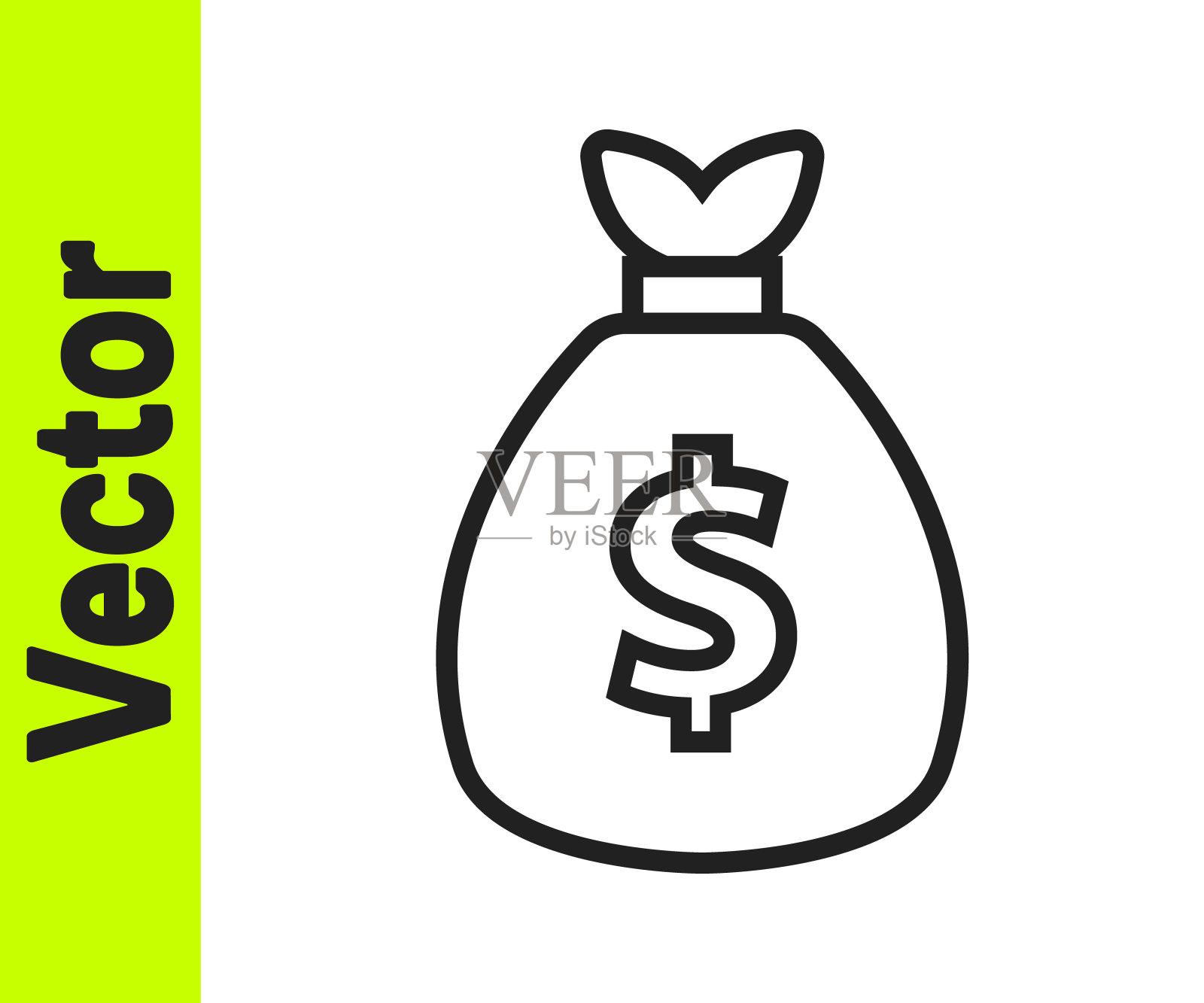 黑色线钱袋图标孤立在白色背景。美元或美元符号。现金银行货币符号。向量插画图片素材