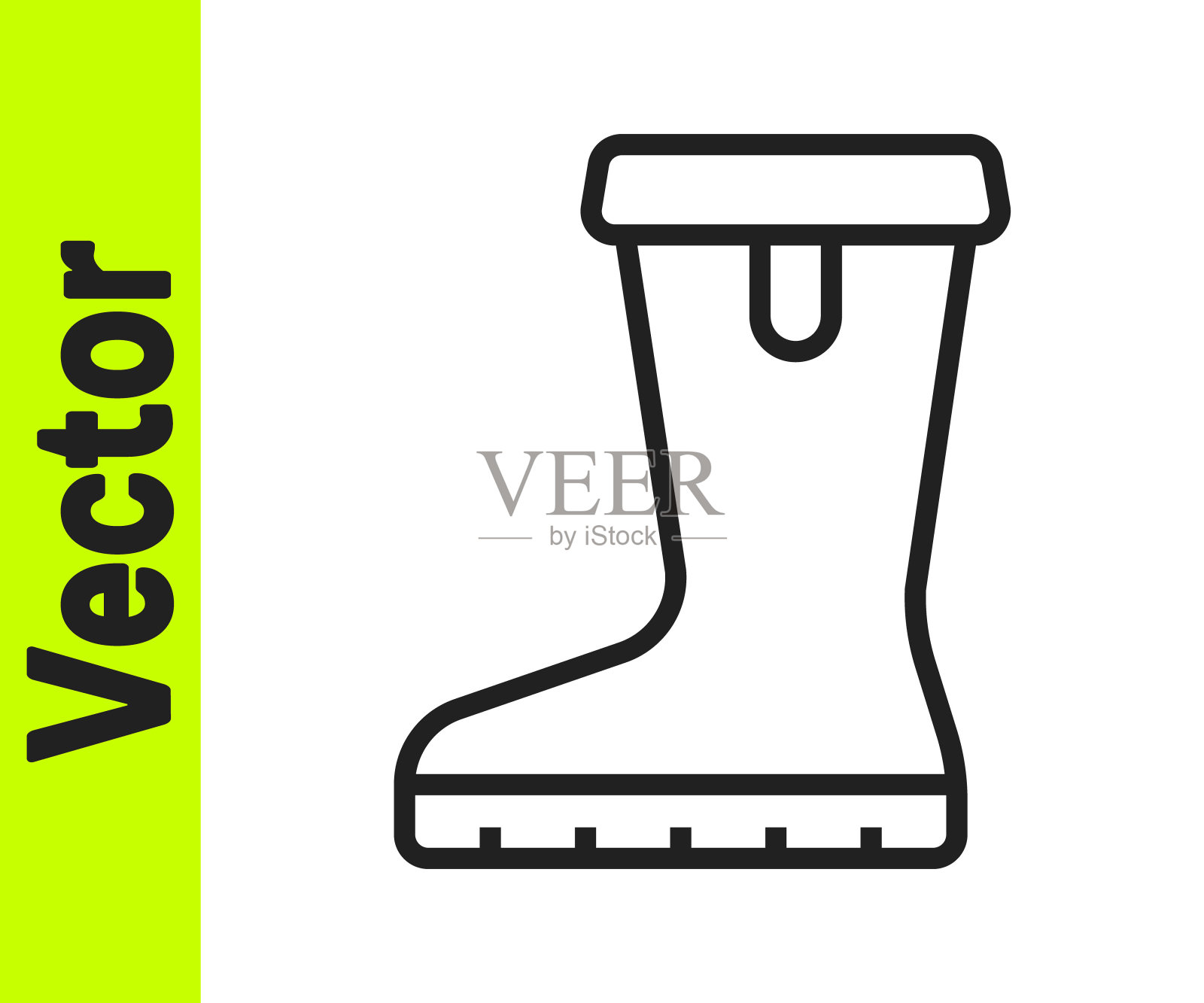 黑色线防水橡胶启动图标隔离在白色背景。雨天，钓鱼，园艺用的橡胶靴。向量设计元素图片