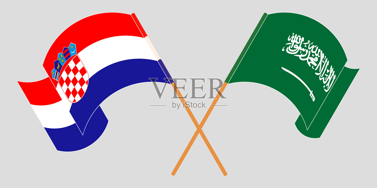 交叉和挥舞着克罗地亚国旗和插画图片素材