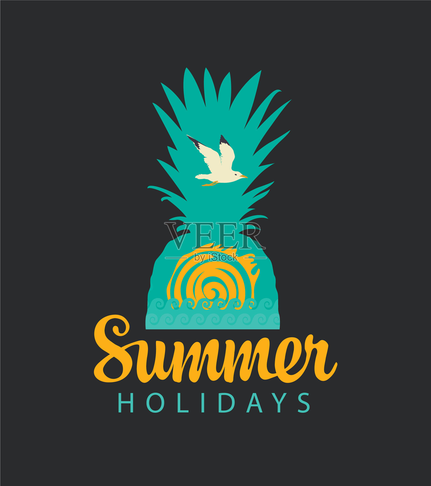 带着菠萝太阳和海鸥的旅行夏日横幅插画图片素材