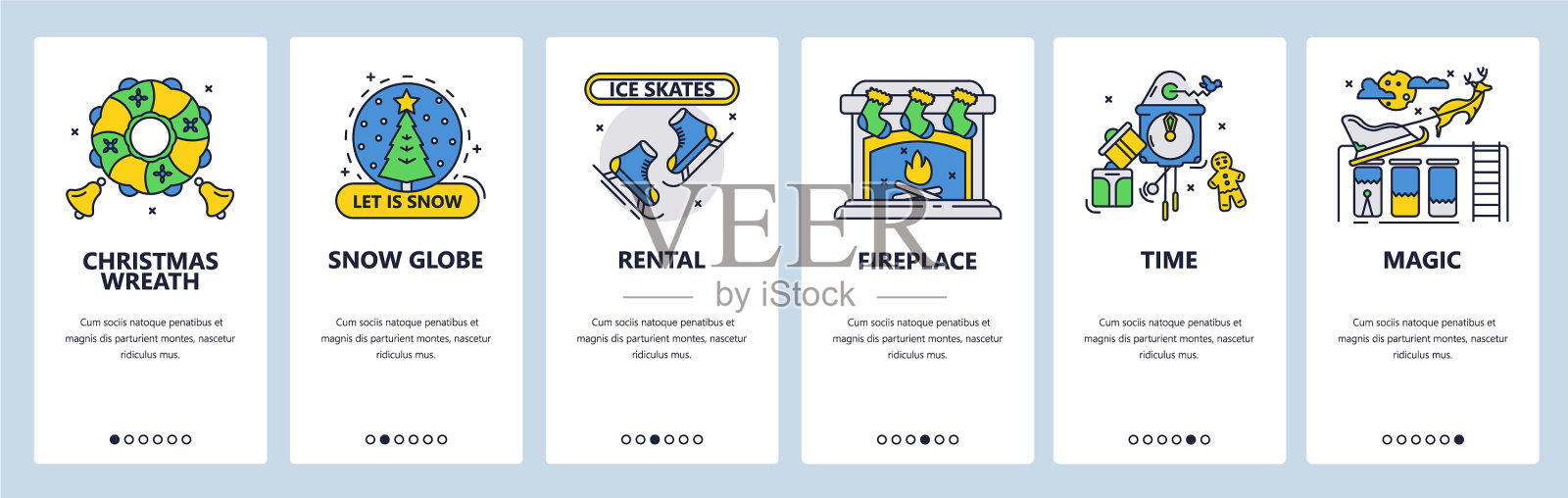 圣诞魔法时间壁炉圣诞花环插画图片素材