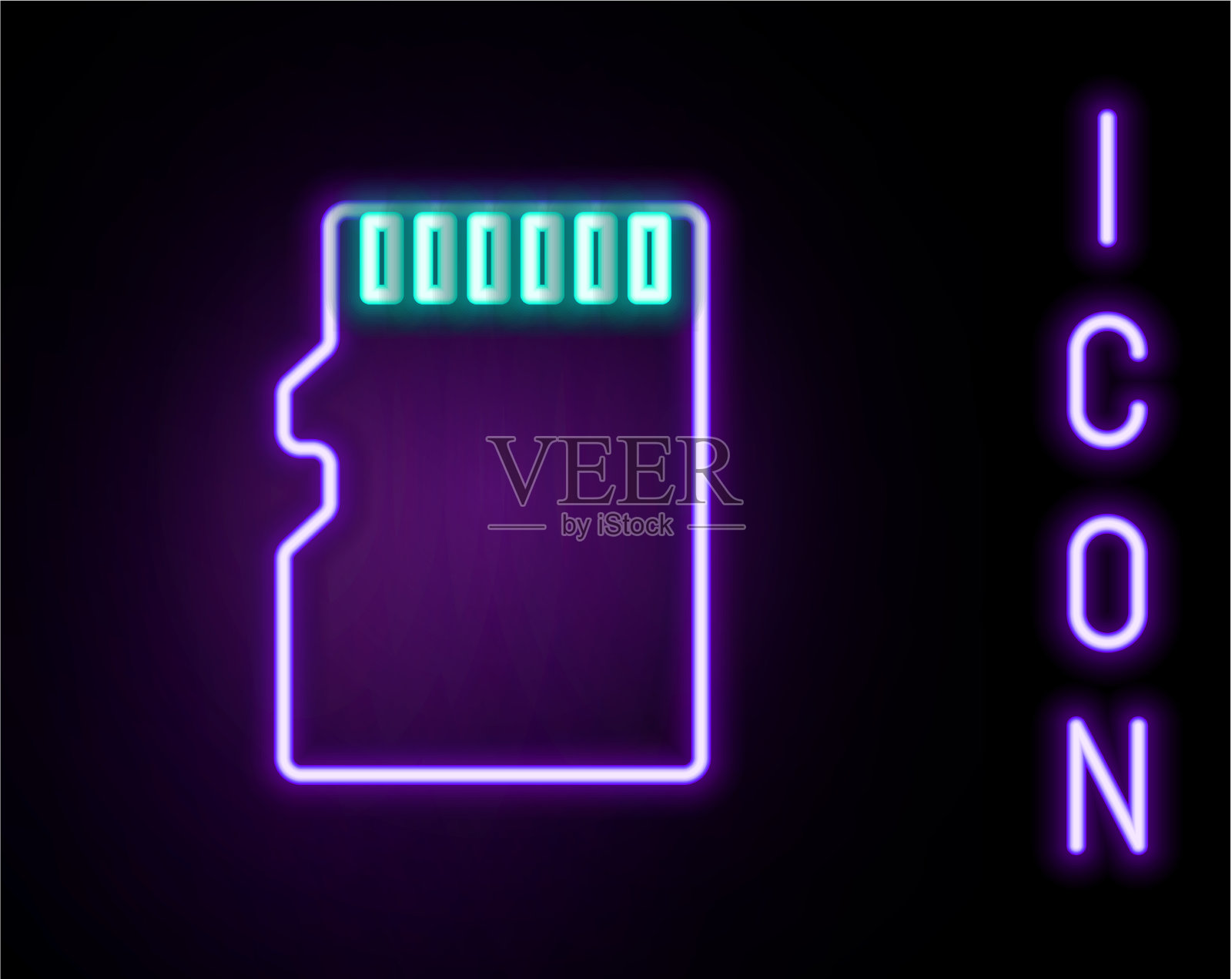 发光的霓虹灯线micro sd存储卡图标插画图片素材