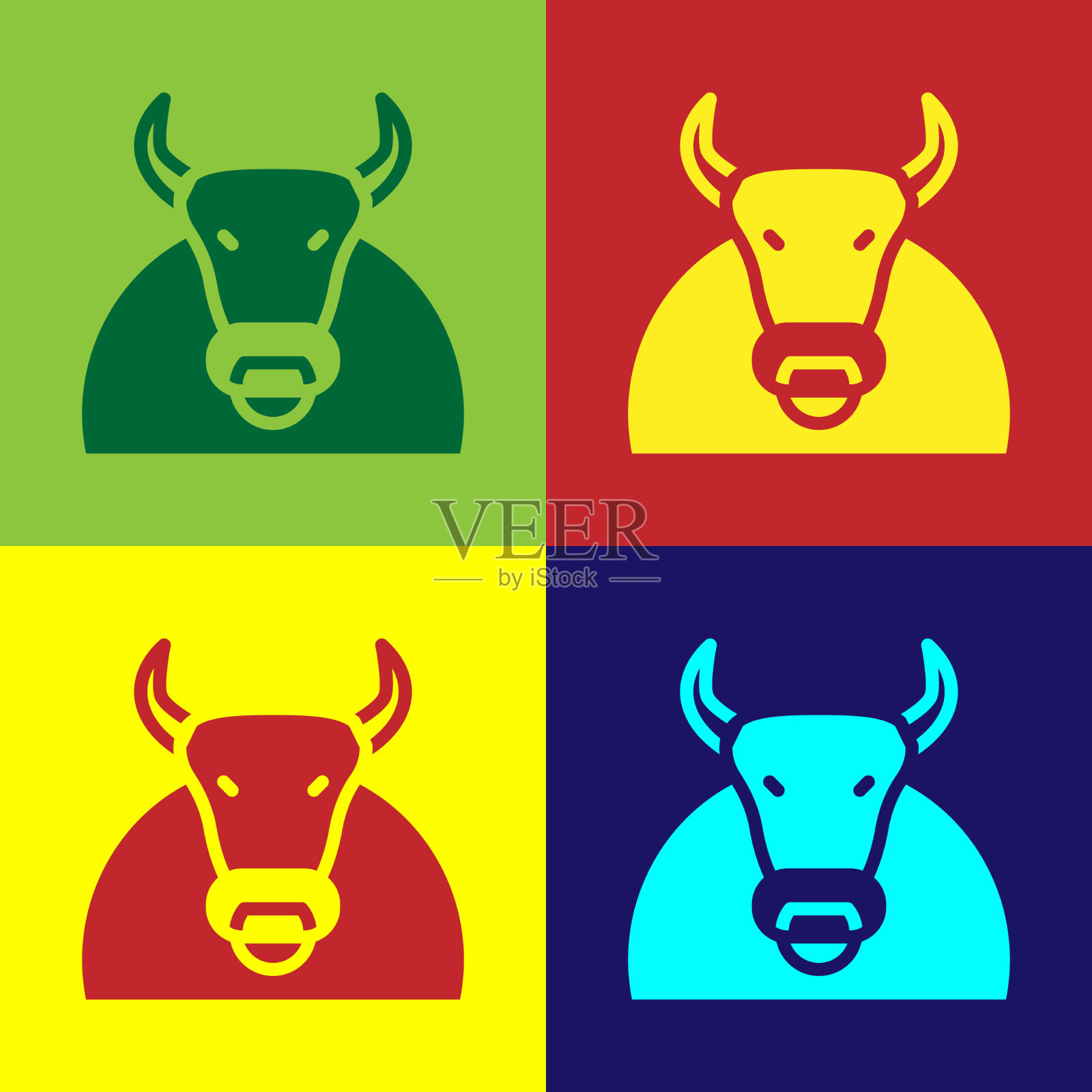 波普艺术公牛图标孤立的颜色背景插画图片素材