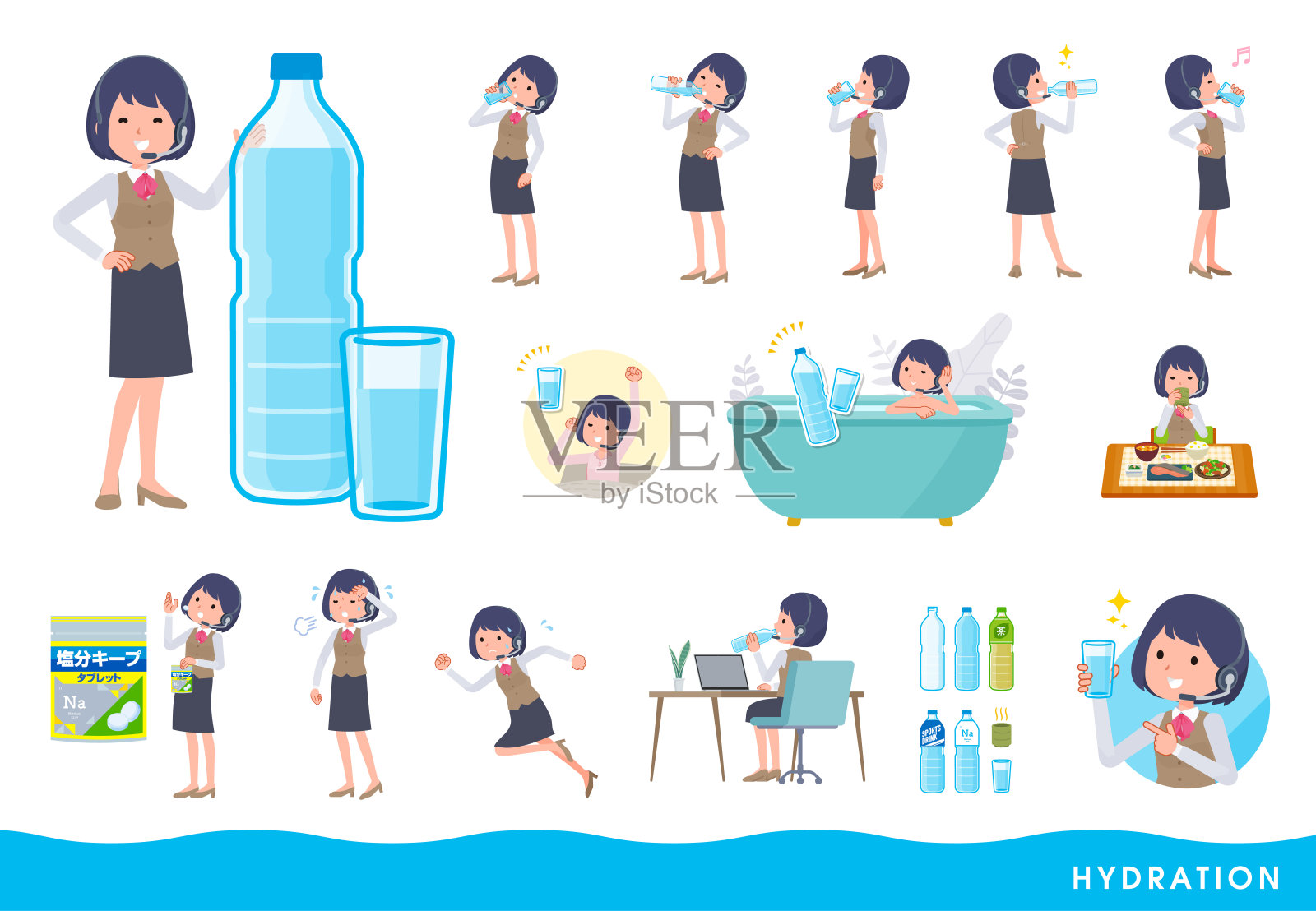 一群有收入的女商人喝着水插画图片素材