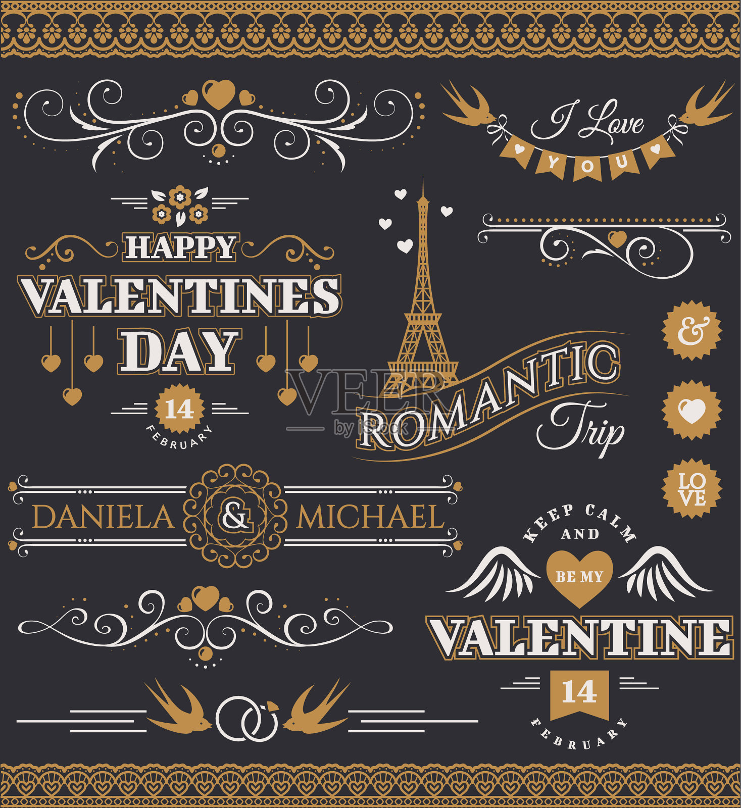 情人节和婚礼设计元素插画图片素材