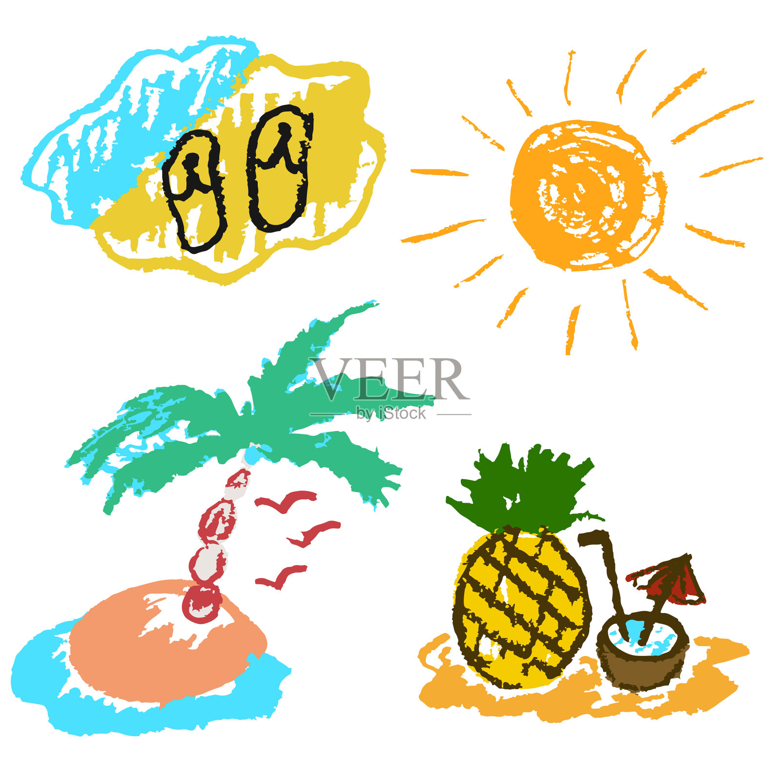 儿童用彩色蜡笔画图案插画图片素材