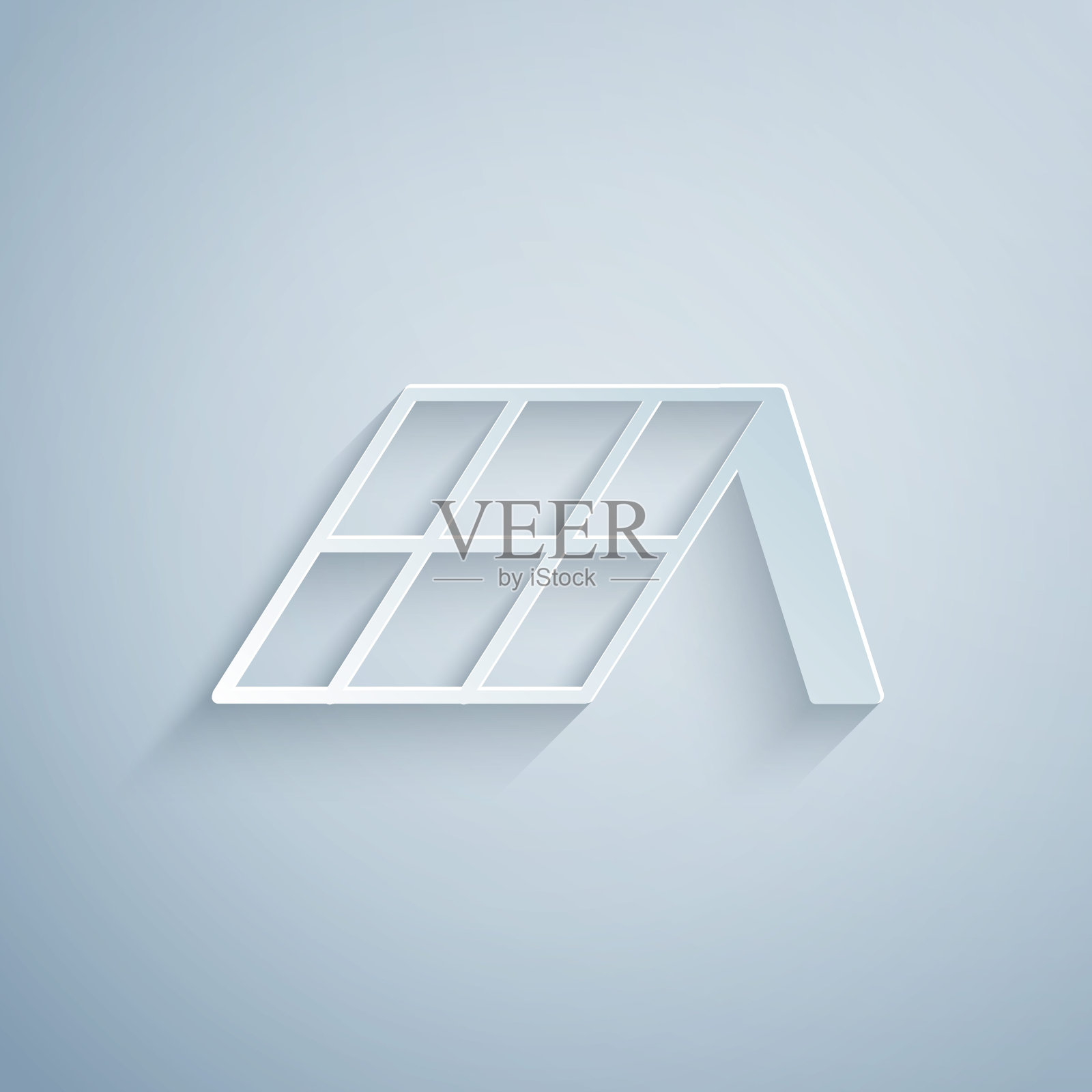 剪纸太阳能电池板图标孤立在灰色背景。纸艺术风格。向量插画图片素材