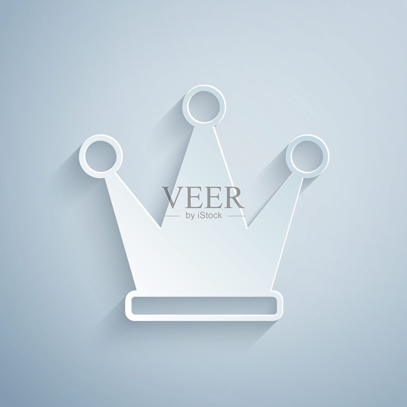 剪纸皇冠图标孤立在灰色背景。纸艺术风格。向量插画图片素材