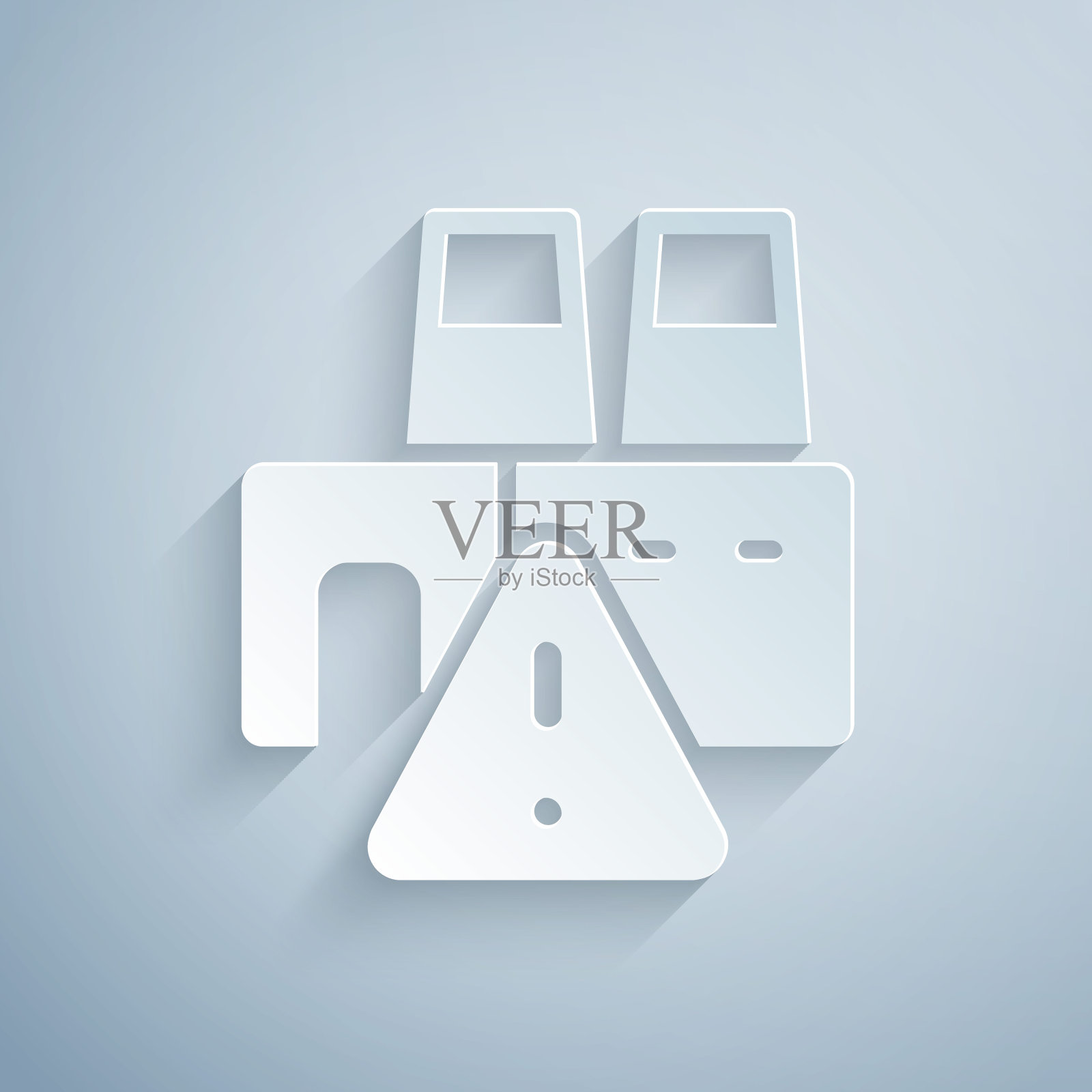 在灰色背景下关闭孤立的工厂图标。工业建筑。纸艺术风格。向量图标素材