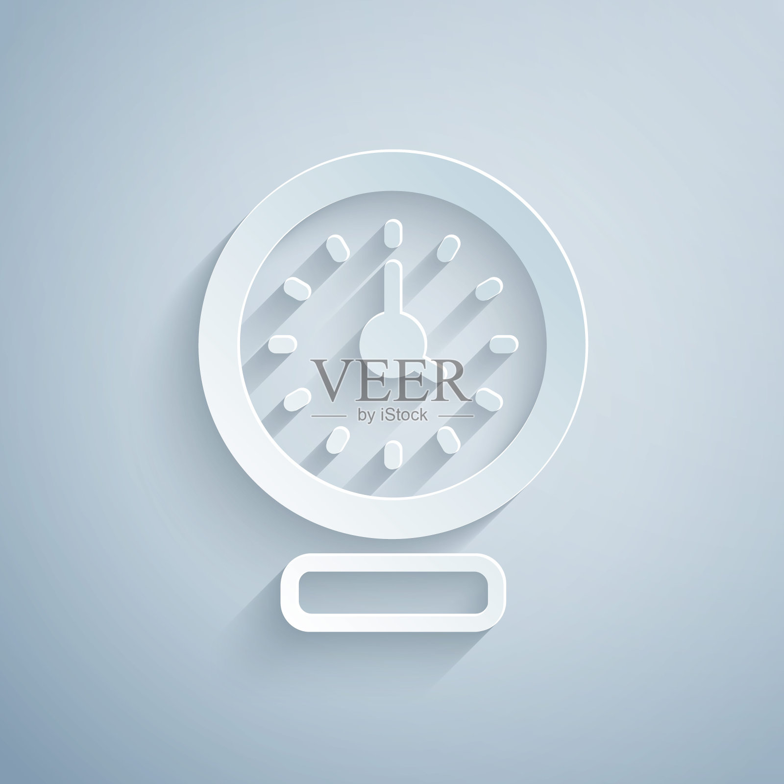 剪纸时钟图标孤立在灰色背景。时间的象征。纸艺术风格。向量图标素材