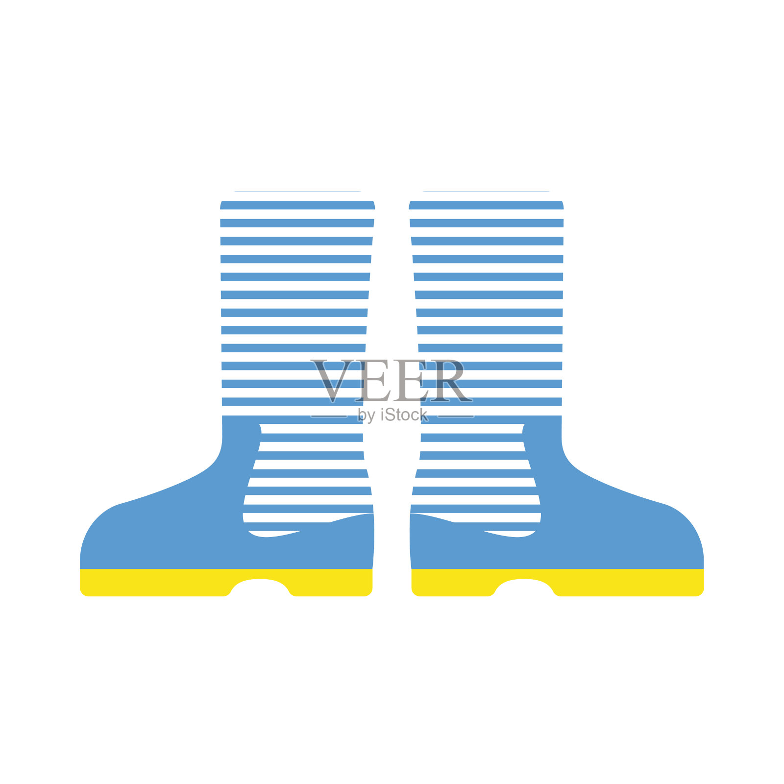 有条纹的蓝色园艺胶靴。园艺的概念插画图片素材