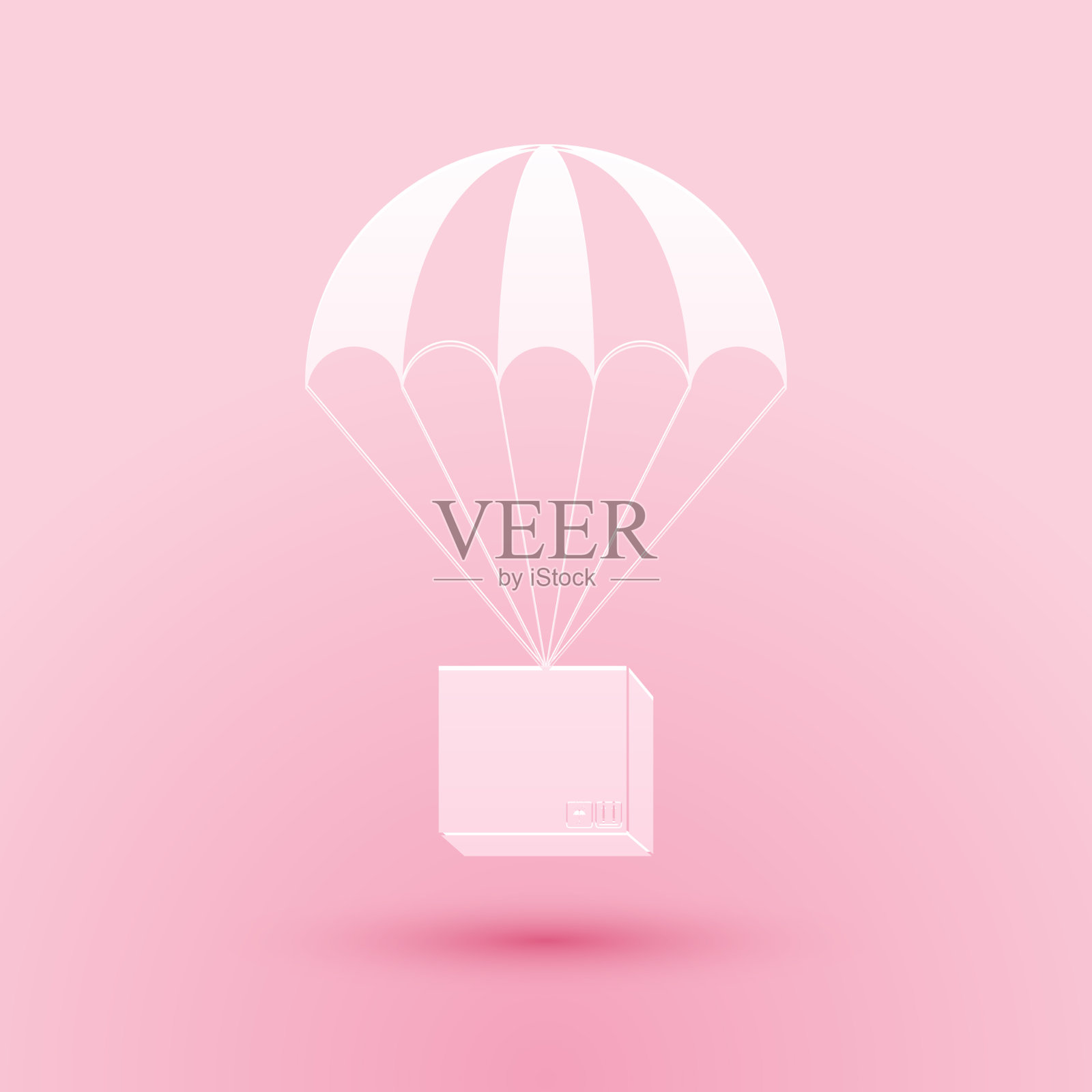 剪纸盒飞上降落伞图标孤立上插画图片素材