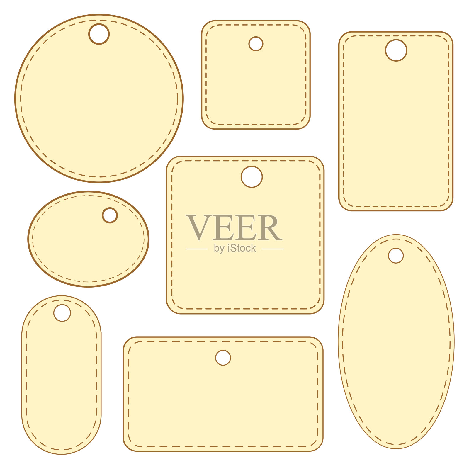 一套方形和圆形标签或价格标签没有弓。节日婚礼贺卡设计，商店横幅。折扣销售向量插画图片素材