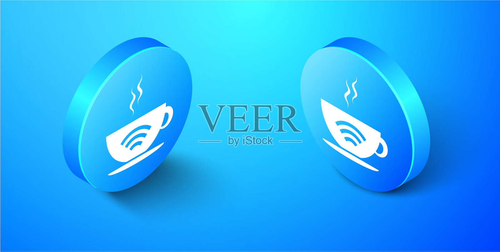 等距杯咖啡店，免费wifi区图标素材